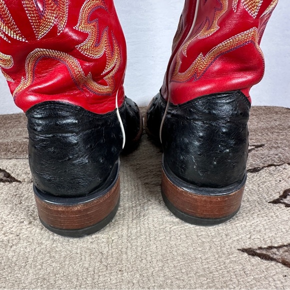 Justin Boots Red and Black ostrich square toe western cowgirl Cowboy Boots - Picture 6 of 13